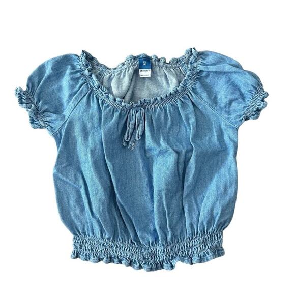 Old Navy Short Sleeve Crop Top with Elastic on Waist & Sleeve Light Denim XS - Picture 1 of 8